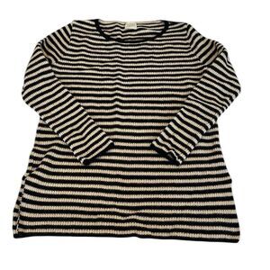 NWOT Rodika Zanian Paris szS LS black & cream striped side slit tunic sweater